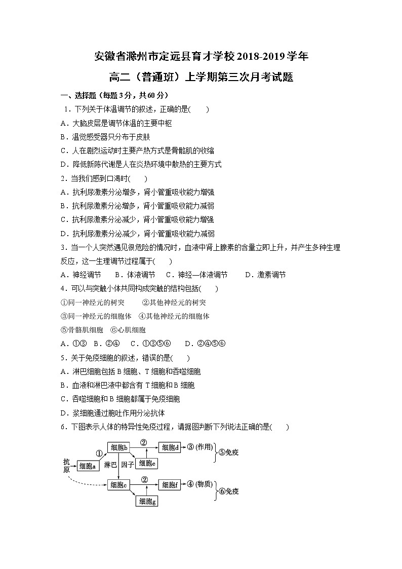 【生物】安徽省滁州市定远县育才学校2018-2019学年高二（普通班）上学期第三次月考试题第1页