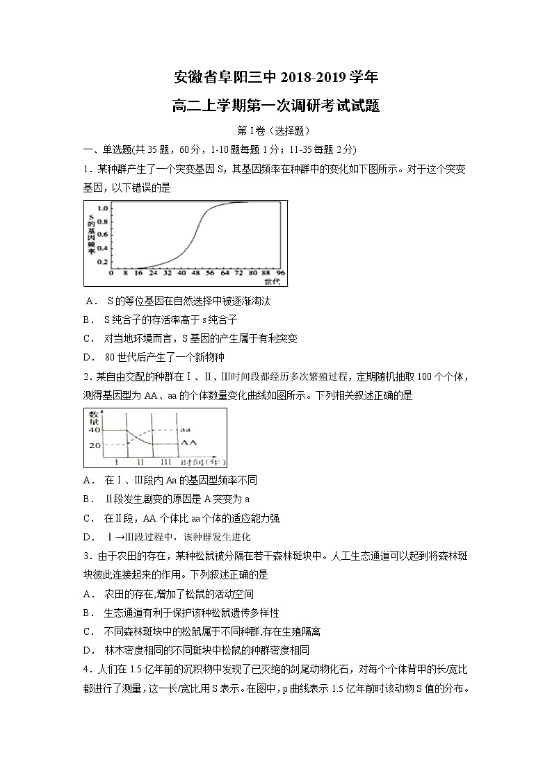 【生物】安徽省阜阳三中2018-2019学年高二上学期第一次调研考试试题第1页