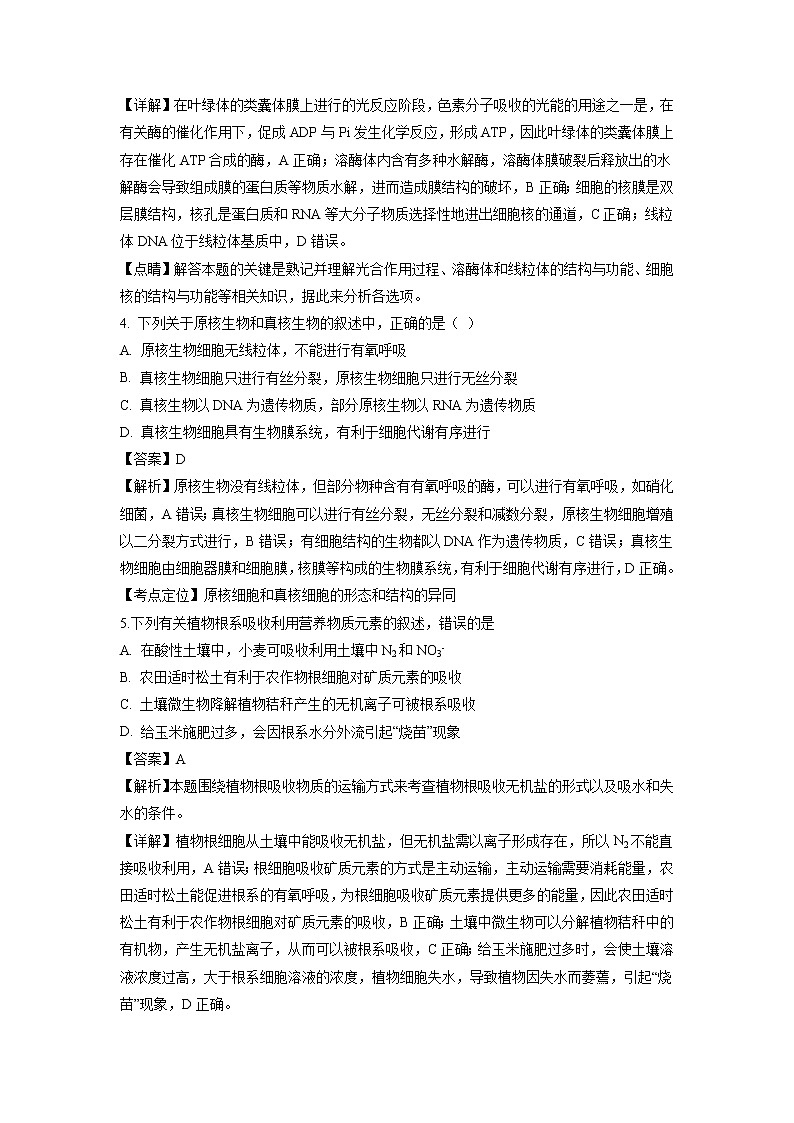 【生物】福建省厦门外国语学校2018-2019学年高二上学期开学考试试题（解析版）02