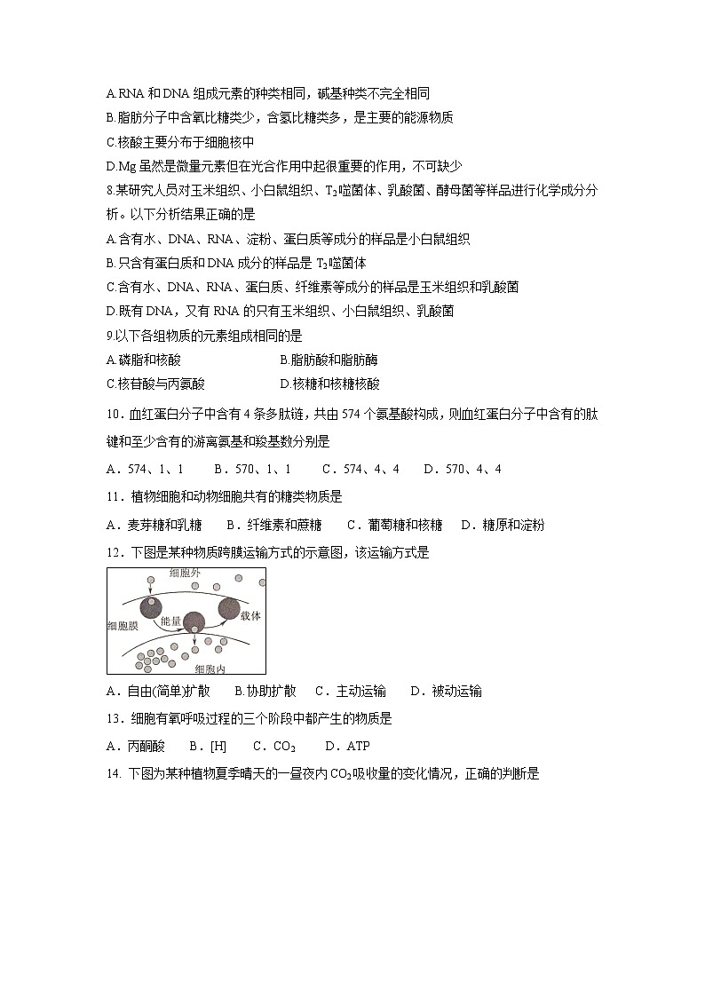 【生物】黑龙江省牡丹江市第三高级中学2019-2020学年高二上学期期中考试（理）试题02