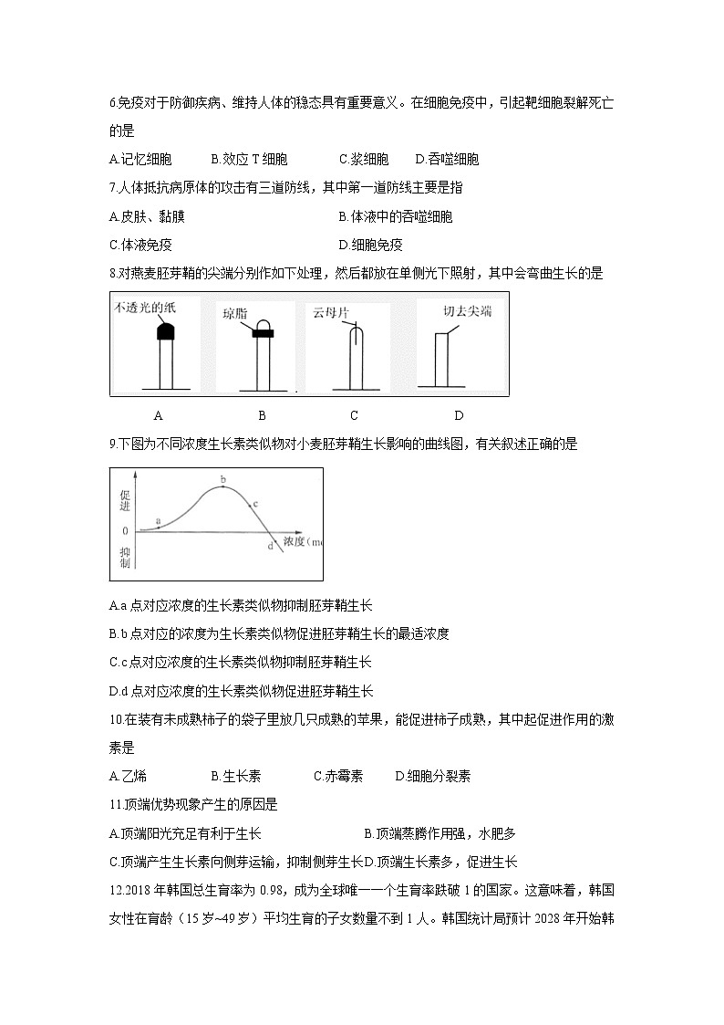 【生物】江苏省盐城中学2019-2020学年高二上学期期中考试（选修）试题02
