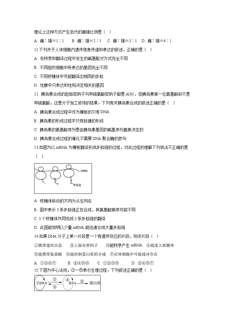 【生物】江西省高安中学2019-2020学年高二上学期期中考试试题（A卷）03