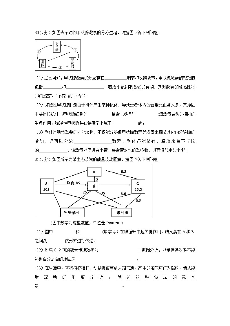 【生物】云南省昆明第一中学高2019届高二下学期理科综合 试卷03