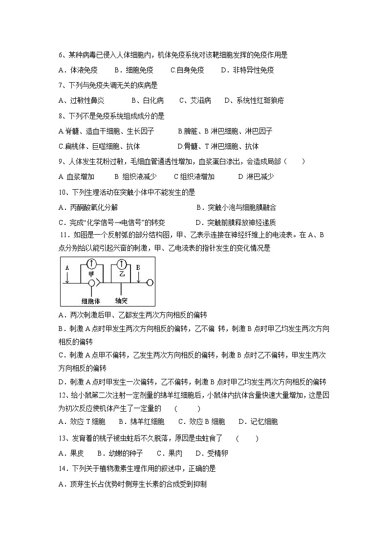 【生物】福建省厦门市湖滨中学2019-2020学年高二上学期期中考试试题02