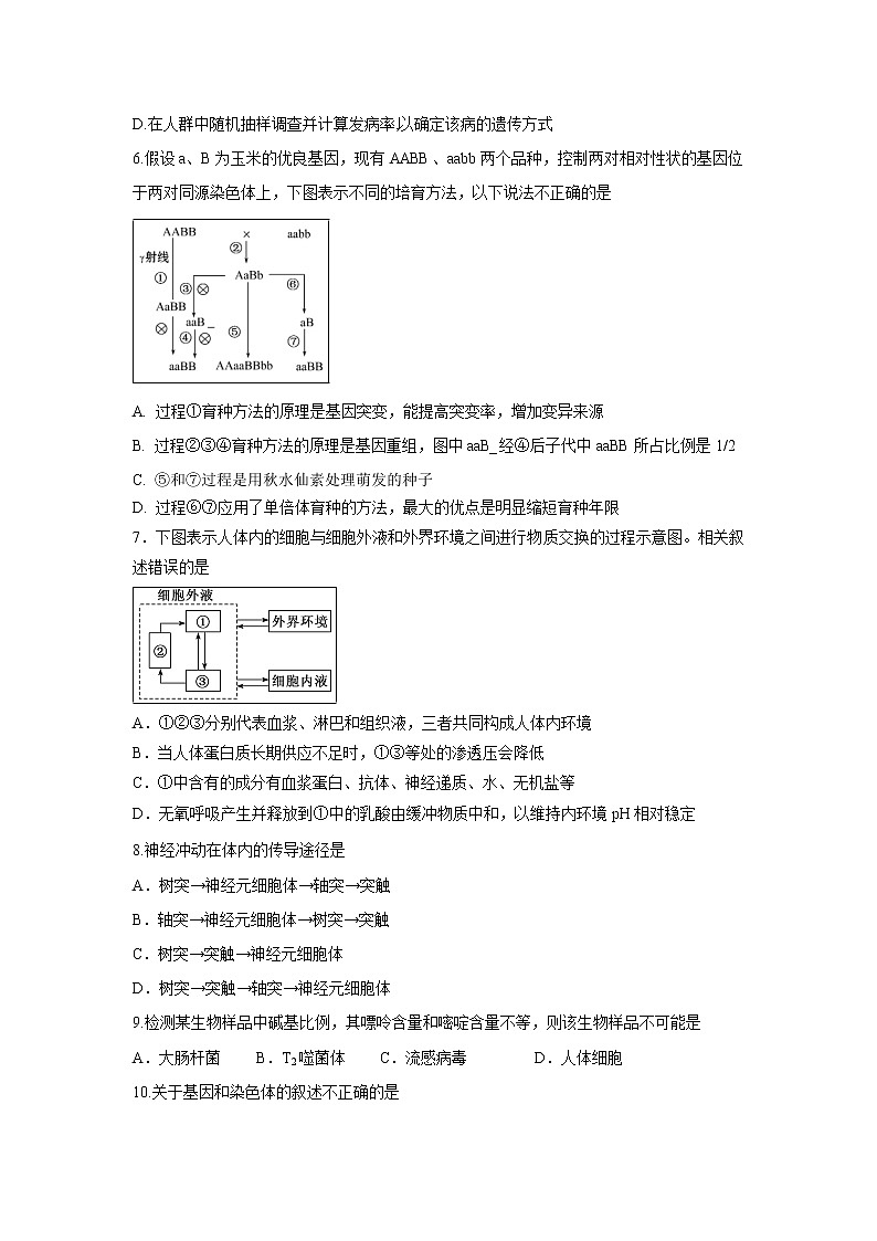 【生物】福建省漳平市第一中学2019-2020学年高二上学期期中考试02