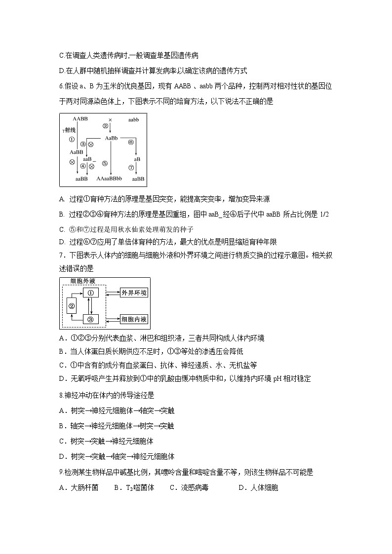 【生物】福建省长汀、连城一中等六校2019-2020学年高二上学期期中考联考试题02