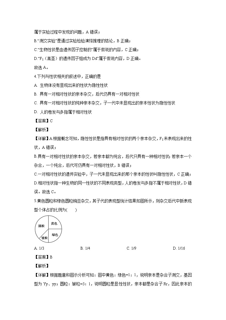 【生物】甘肃省会宁县一中2019-2020学年高二上学期期中考试（理）试题（解析版）02