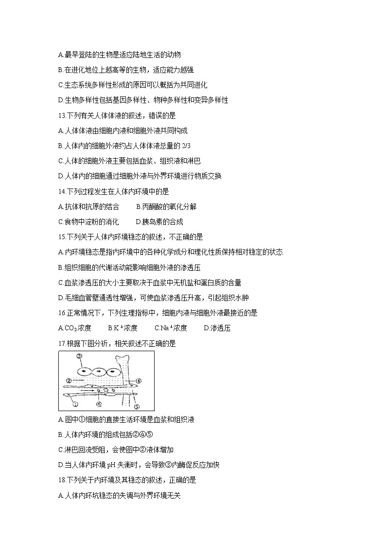 【生物】安徽省宿州市十三所省重点中学2019-2020学年高二上学期期中联考试题03