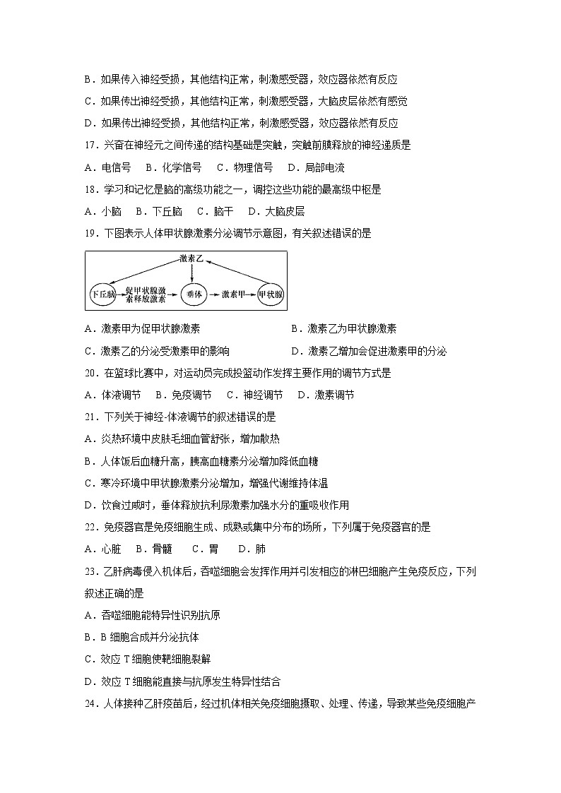 【生物】广西南宁市第三中学2019-2020学年高二上学期期中考试（11月段考）（文）试题03