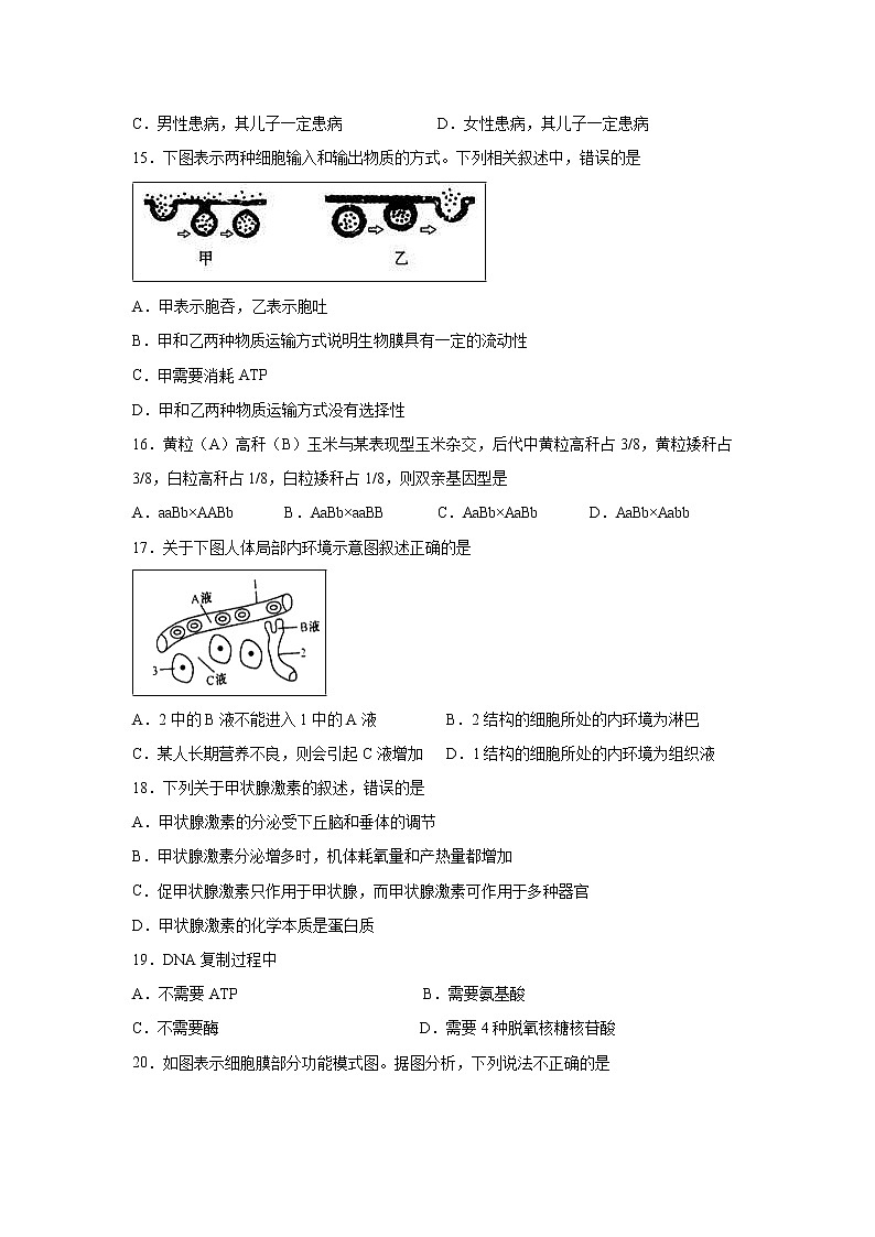 【生物】浙江省杭州市西湖高级中学2019-2020学年高二12月月考试题（选考）03