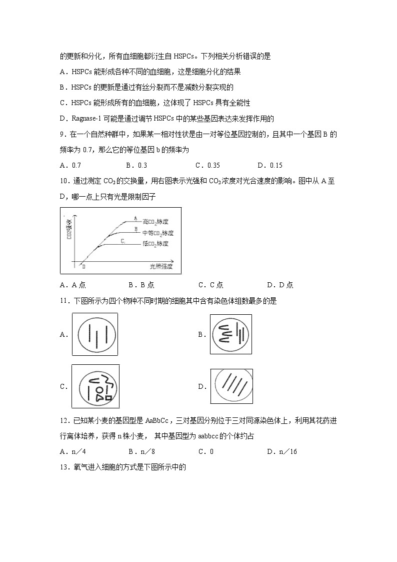 【生物】浙江省杭州市西湖高级中学2019-2020学年高二上学期10月月考试题（解析版）02
