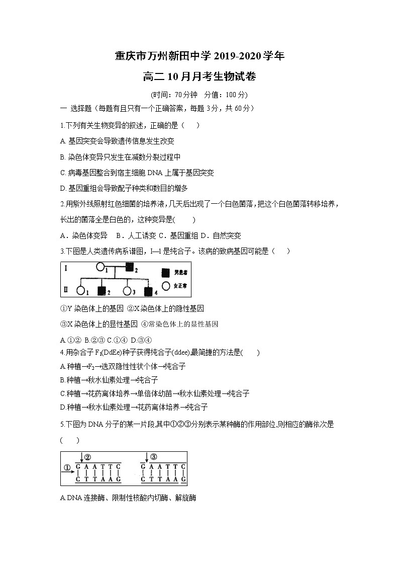 【生物】重庆市万州新田中学2019-2020学年高二10月月考试卷01