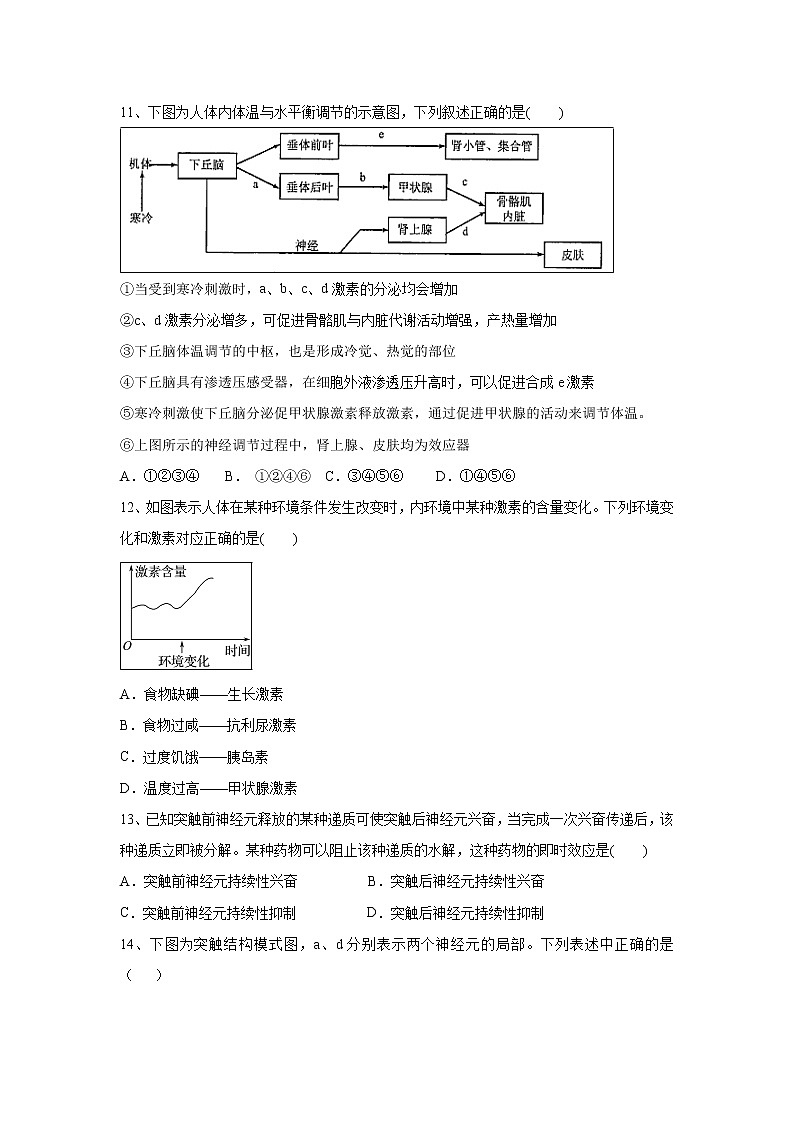 【生物】天津市静海区大邱庄中学等四校2019-2020学年高二9月联考试题03