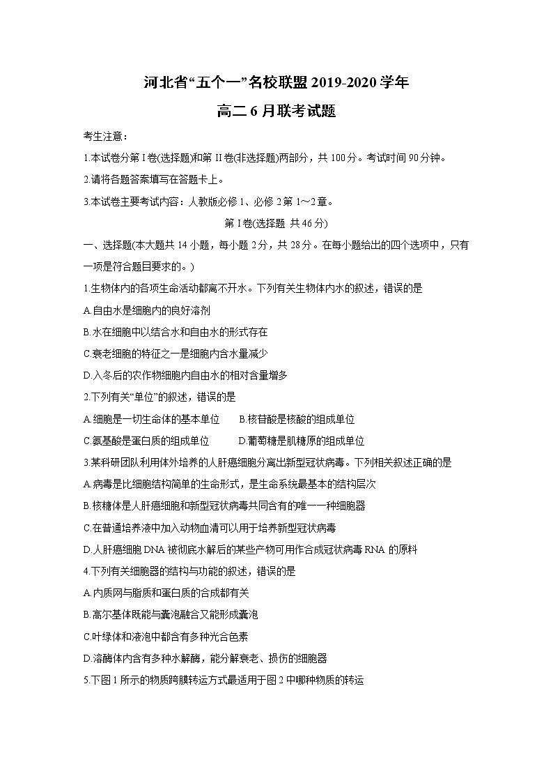 【生物】河北省“五个一”名校联盟2019-2020学年高二6月联考试题 (1)01