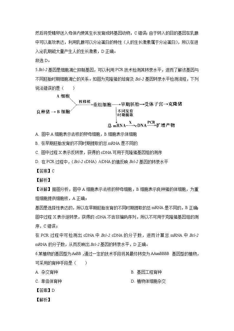 【生物】江苏省徐州市一中2019-2020学年高二下学期第一次月考试题（解析版）03