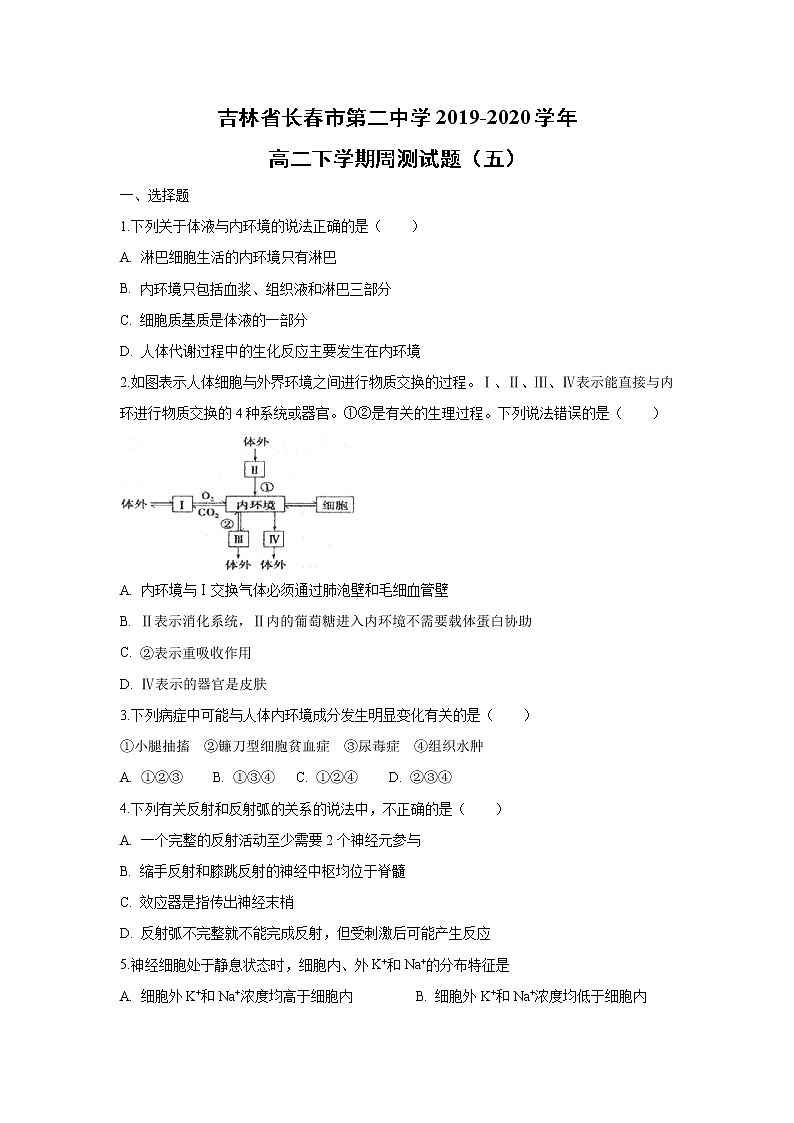 【生物】吉林省长春市第二中学2019-2020学年高二下学期周测试题（五）01