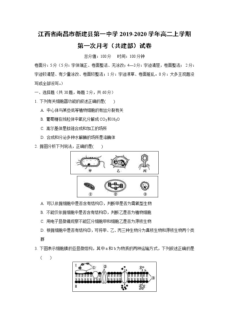 【生物】江西省南昌市新建县第一中学2019-2020学年高二上学期第一次月考（共建部）试卷 (1)第1页