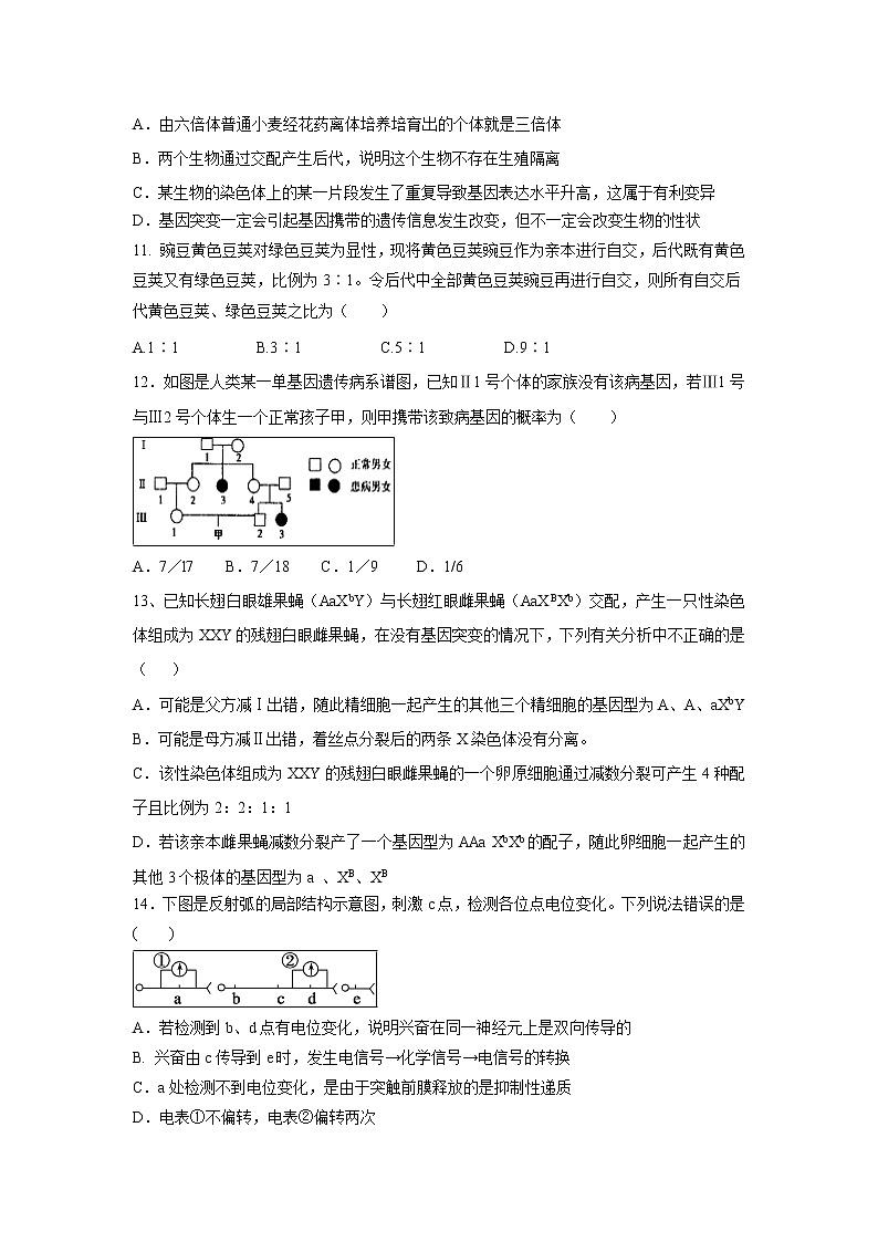 【生物】江西省山江湖协作体2019-2020学年高二上学期第三次月考（自招班）试题03
