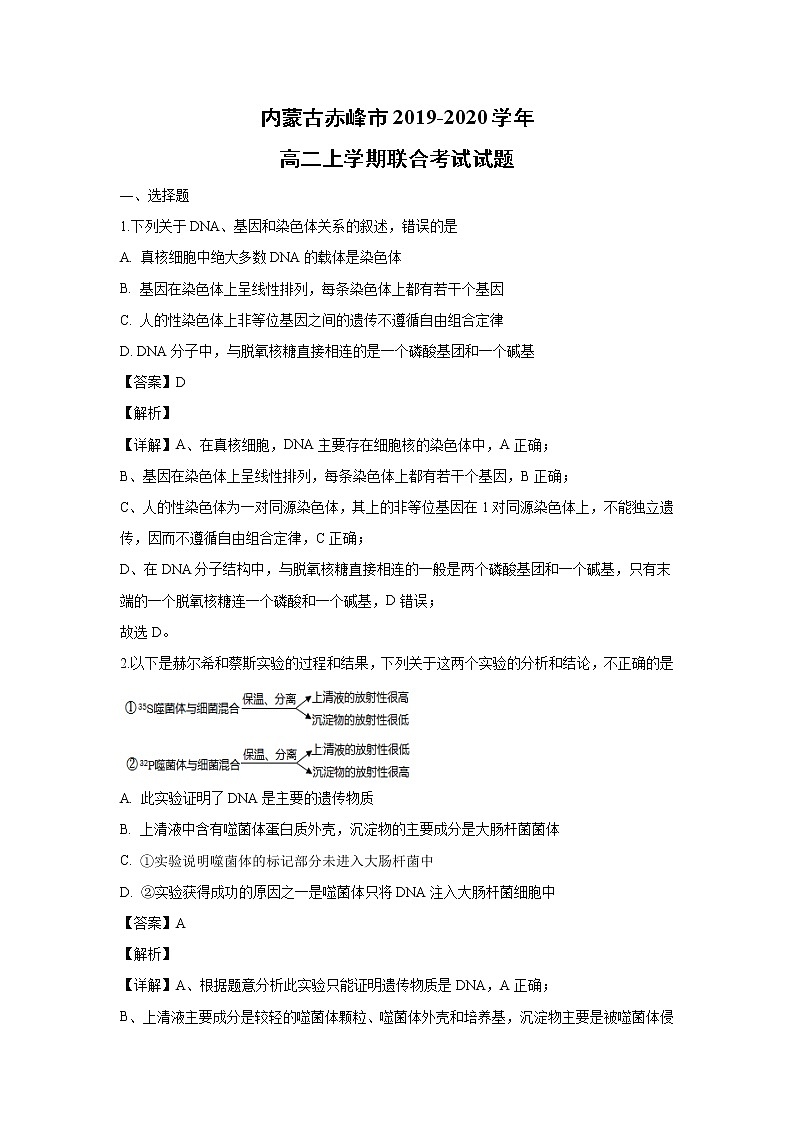 【生物】内蒙古赤峰市2019-2020学年高二上学期联合考试试题（解析版）01