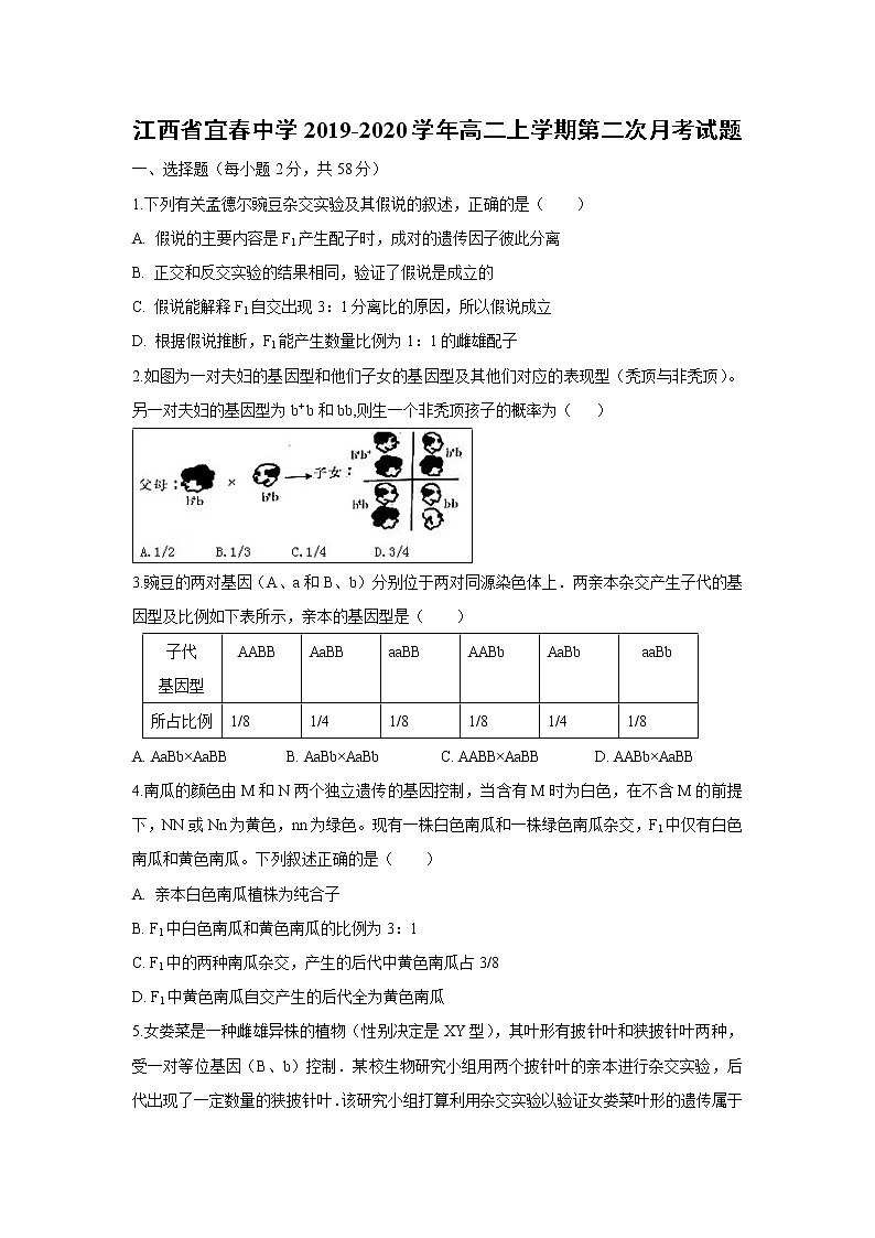 【生物】江西省宜春中学2019-2020学年高二上学期第二次月考试题01