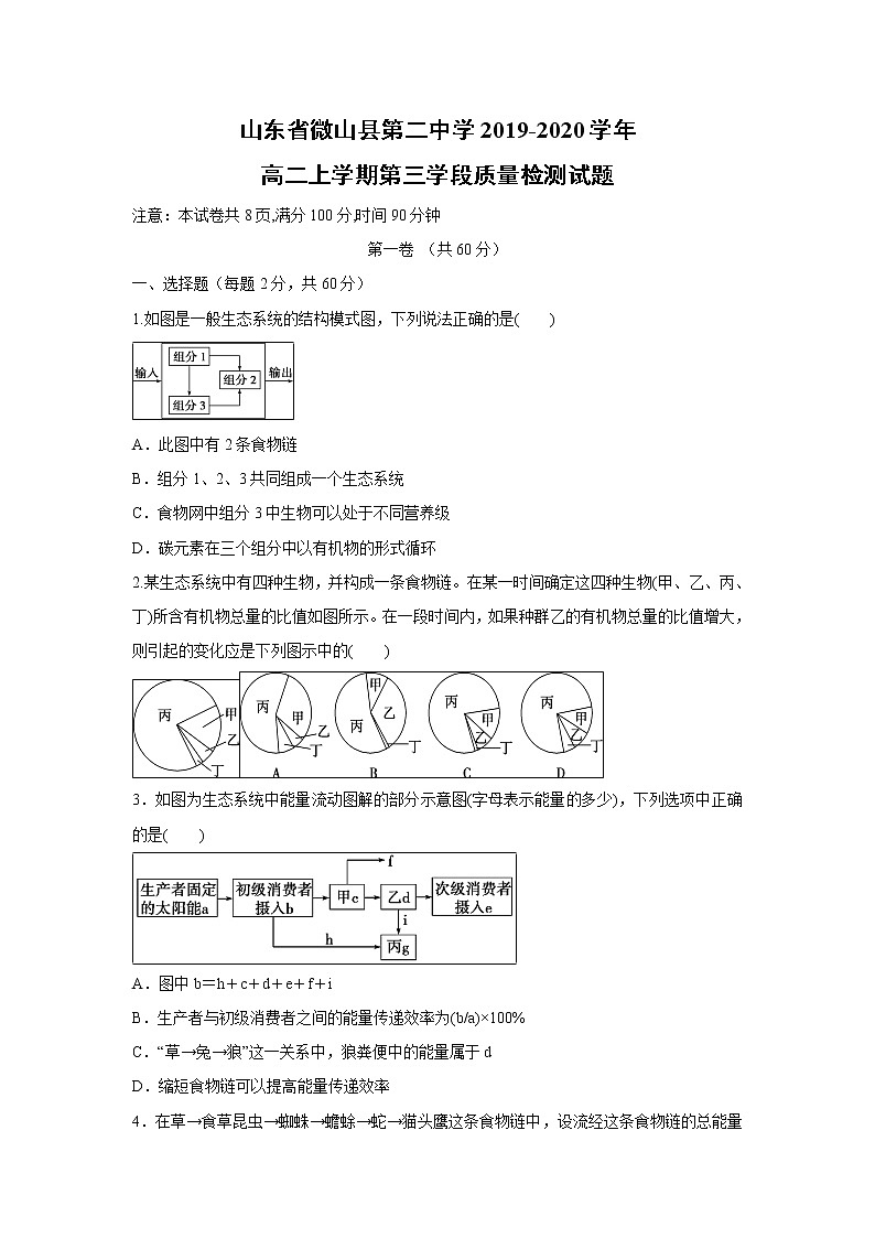 【生物】山东省微山县第二中学2019-2020学年高二上学期第三学段质量检测试题第1页