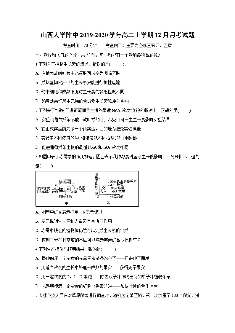 【生物】山西大学附中2019-2020学年高二上学期12月月考试题第1页