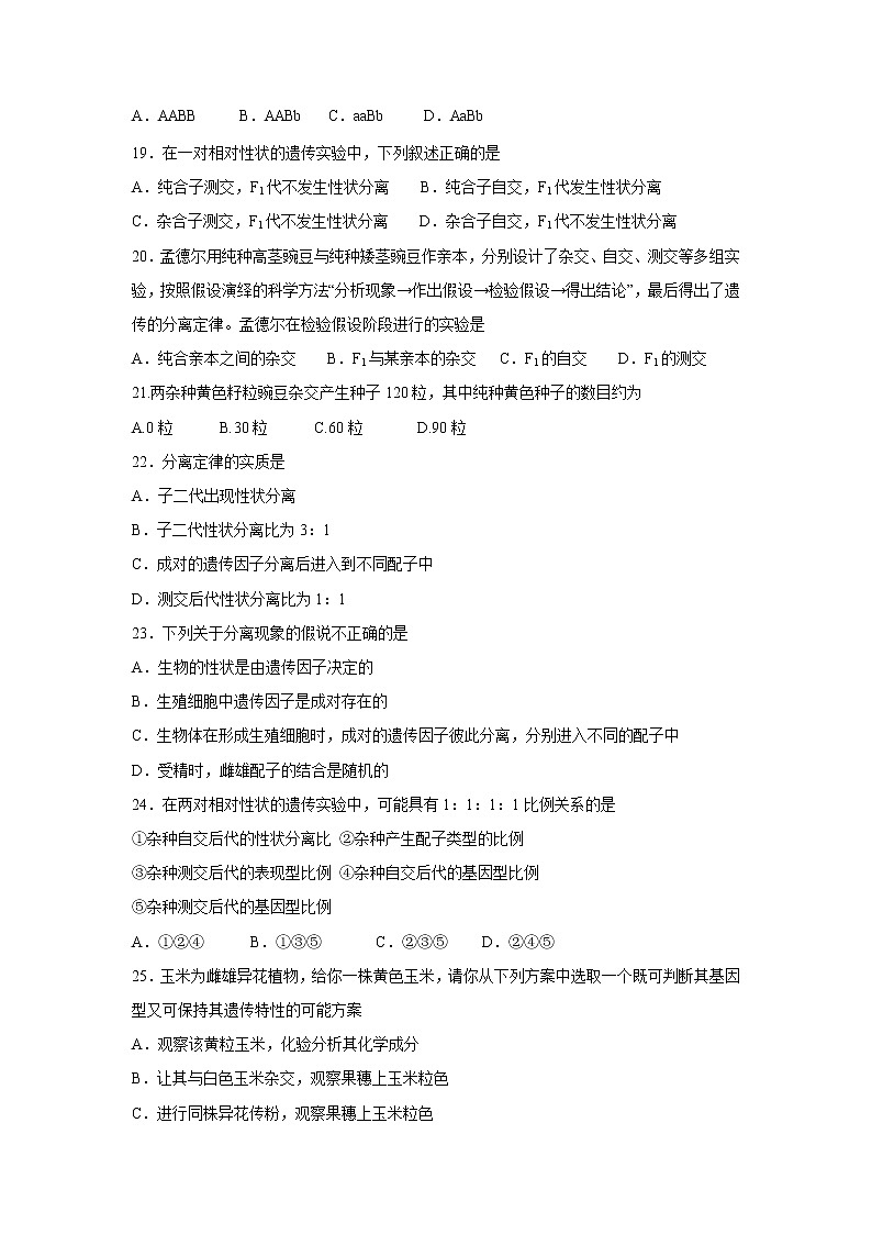 【生物】山东省济宁第二中学2019-2020高二10月月考生物试卷03