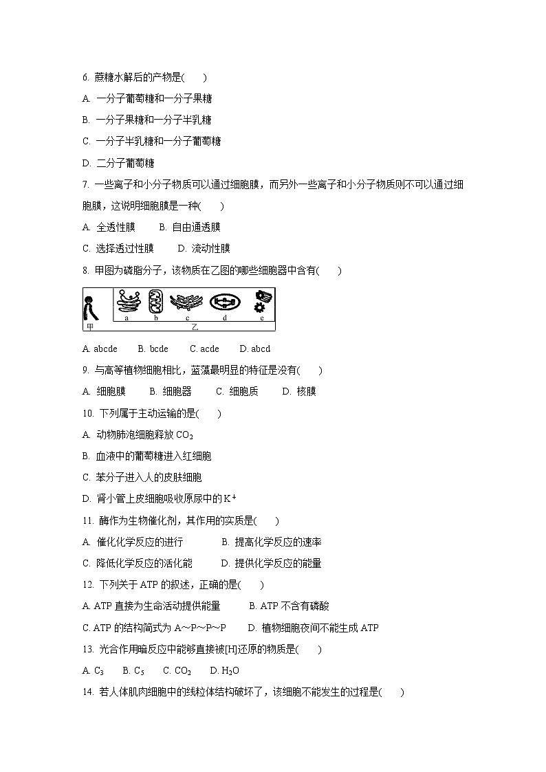 【生物】江苏省连云港市2019-2020学年高二学业水平合格性考试模拟试卷（12月）02