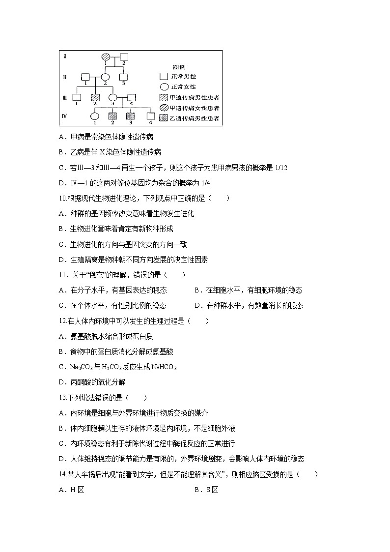 【生物】安徽省涡阳县第一中学2019-2020学年高二12月月考试题03