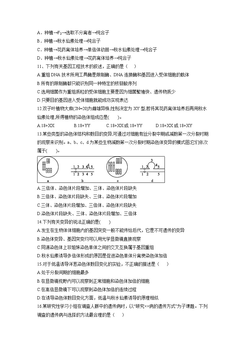 【生物】福建省长泰县第一中学2019-2020学年高二上学期10月月考试题03