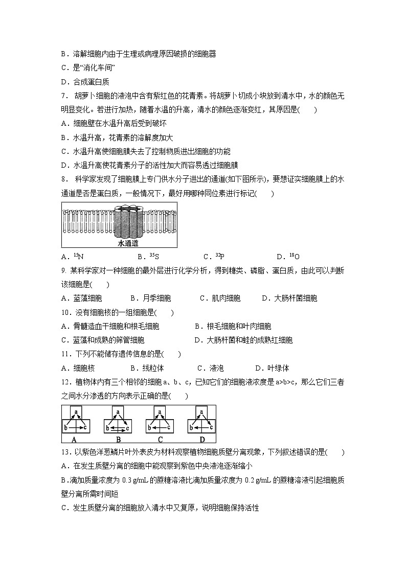 【生物】甘肃省静宁县第一中学2019-2020学年高二上学期第二次考试（普）试题02