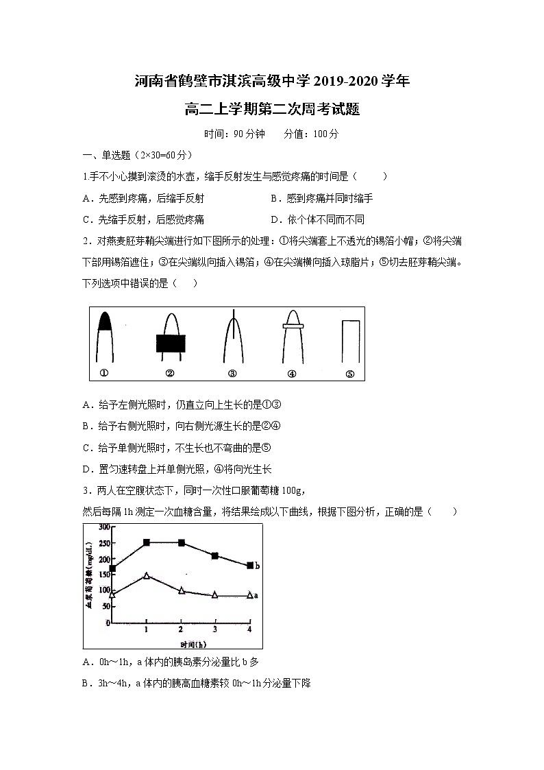 【生物】河南省鹤壁市淇滨高级中学2019-2020学年高二上学期第二次周考试题01