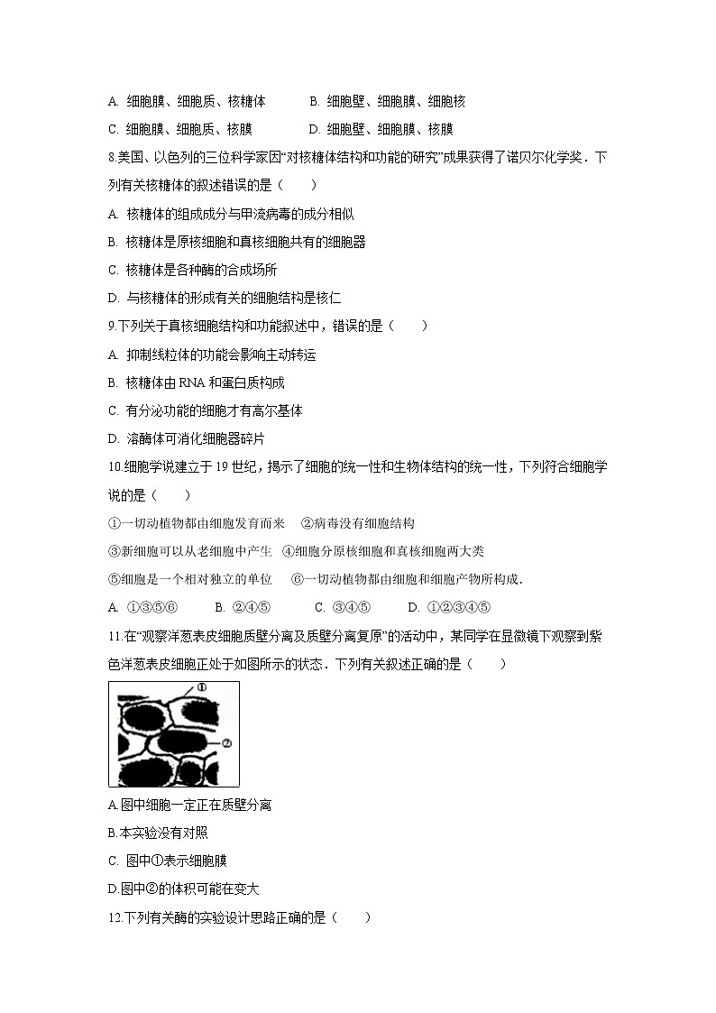 【生物】浙江省东阳中学2019-2020学年高二上学期开学考试试题02