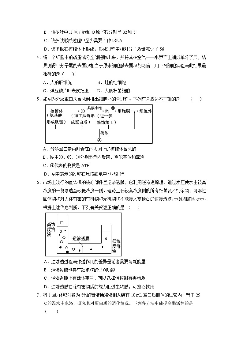 【生物】安徽省合肥第十一中学2019-2020学年高二上学期入学考试试题02