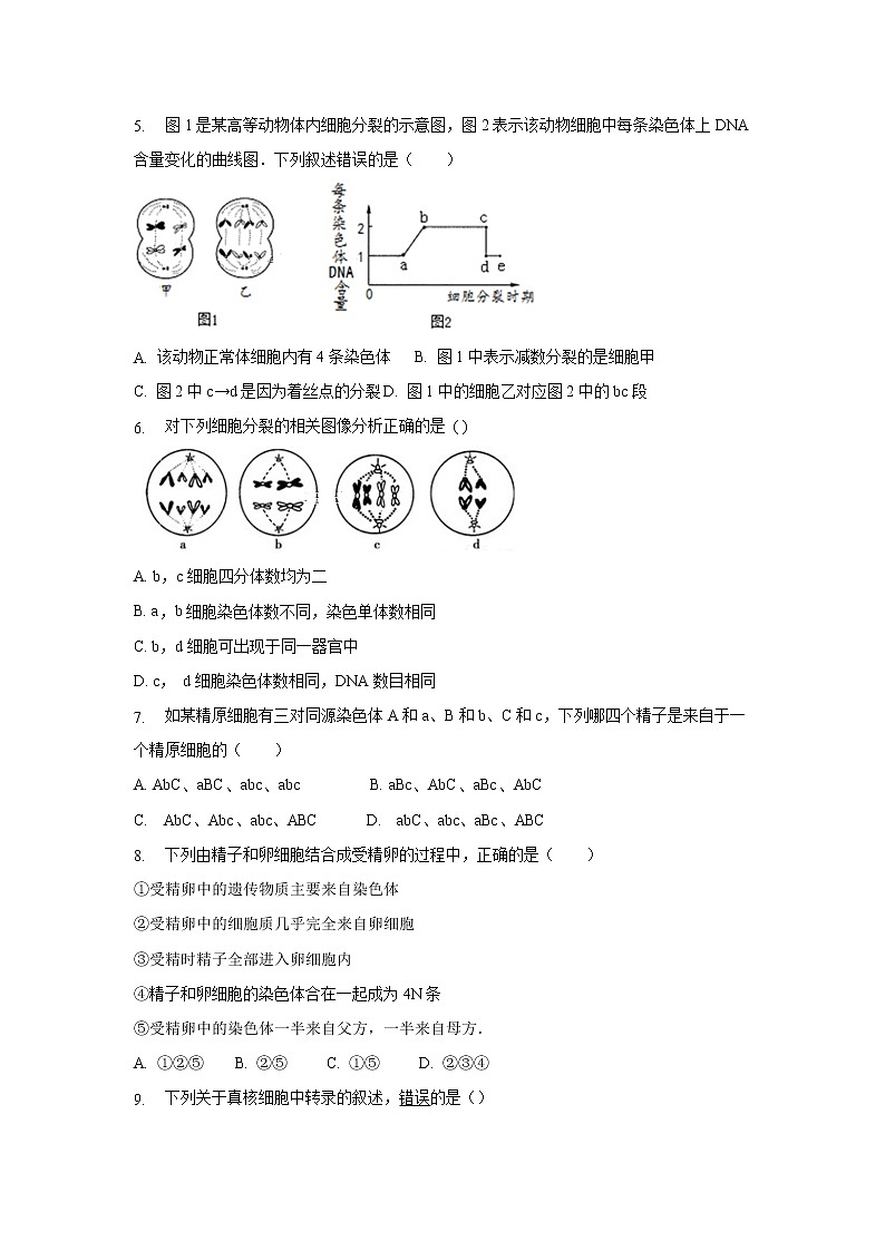 【生物】安徽省阜阳市颍上第二中学2019-2020高二上学期开学考试试卷02