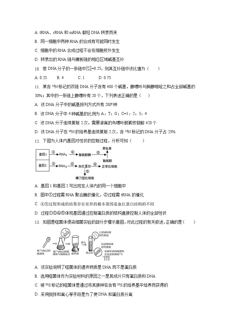 【生物】安徽省阜阳市颍上第二中学2019-2020高二上学期开学考试试卷03