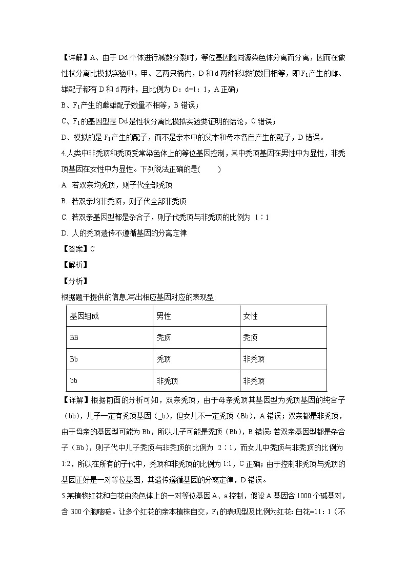 【生物】黑龙江省大庆实验中学2019-2020学年高二上学期开学考试试题（解析版）03