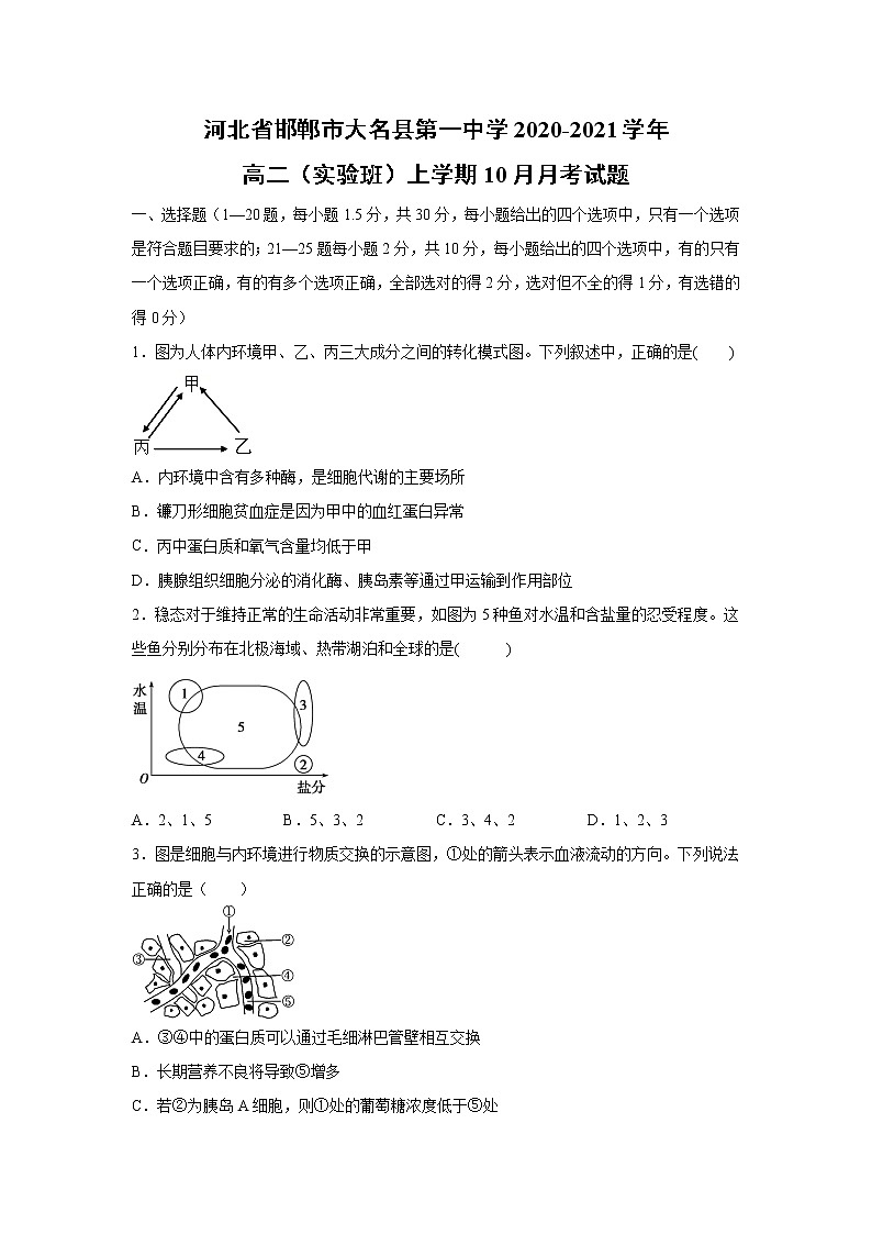 【生物】河北省邯郸市大名县第一中学2020-2021学年高二（实验班）上学期10月月考试题第1页
