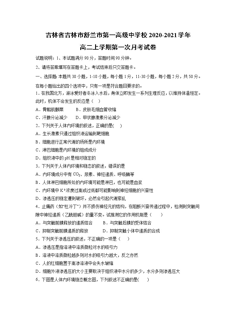【生物】吉林省吉林市舒兰市第一高级中学校2020-2021学年高二上学期第一次月考试卷第1页