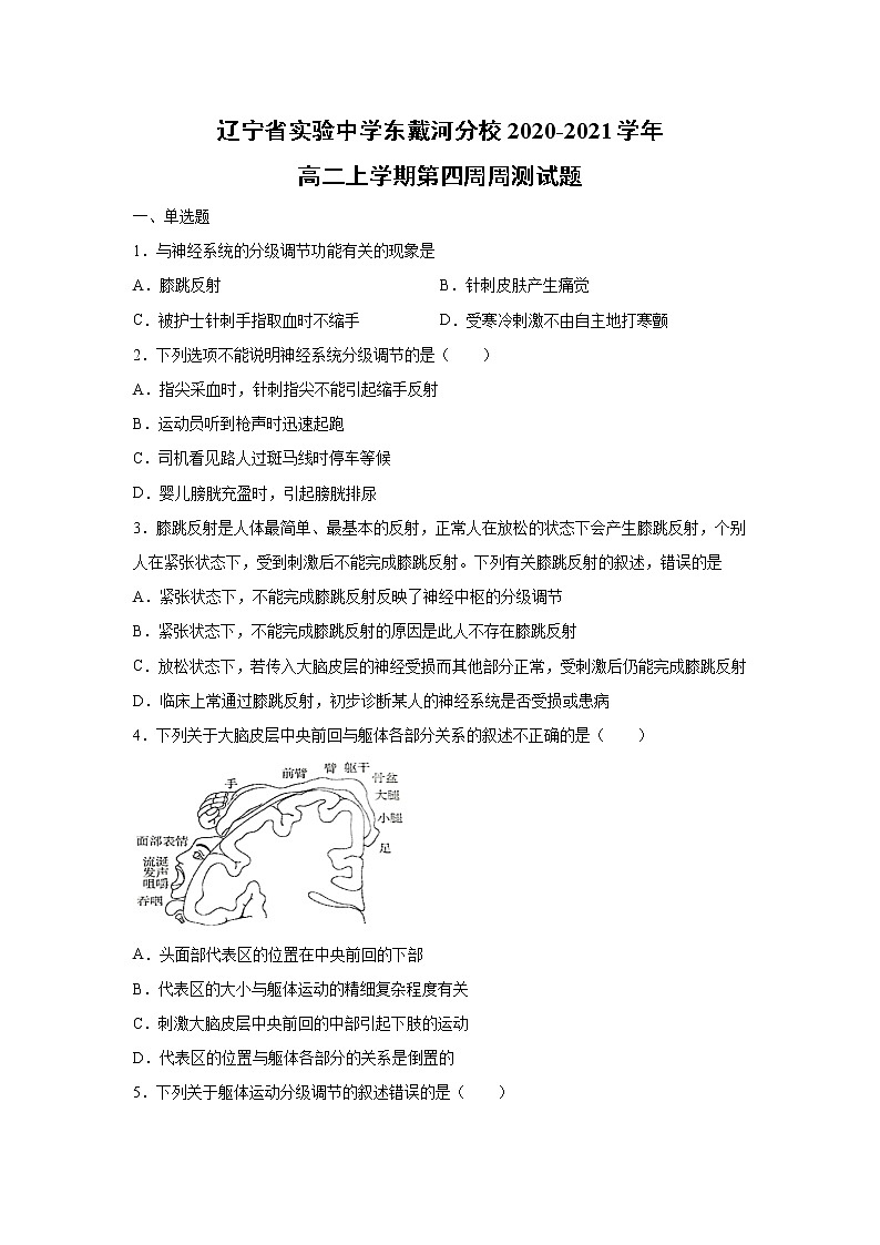 【生物】辽宁省实验中学东戴河分校2020-2021学年高二上学期第四周周测试题01