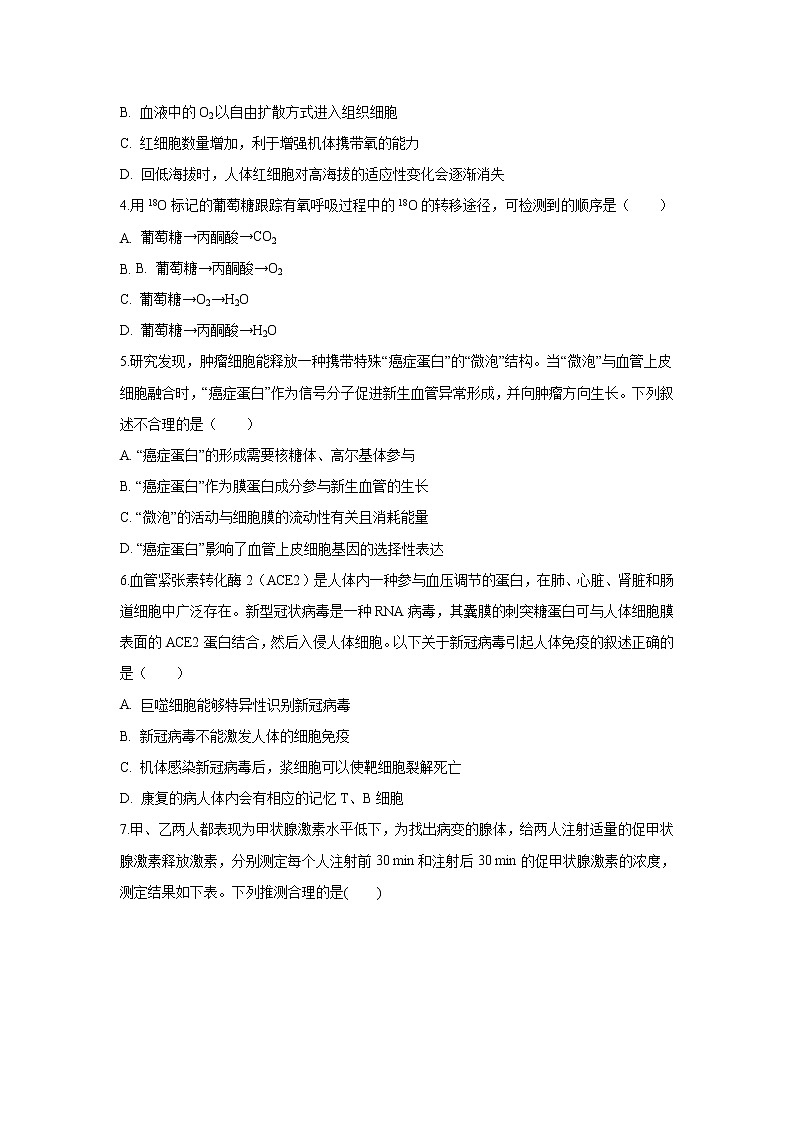 【生物】上海川沙中学2020-2021学年高二9月月考卷试题第2页