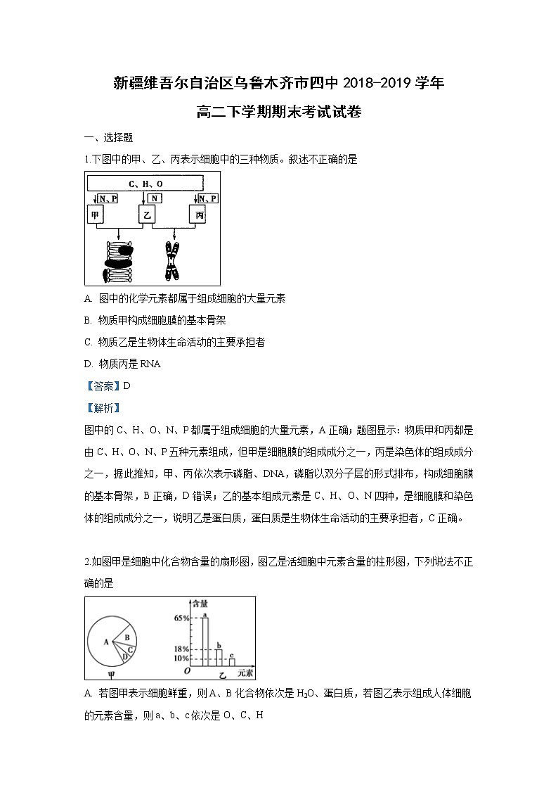 【生物】新疆维吾尔自治区乌鲁木齐市四中2018-2019学年高二下学期期末考试试卷（解析版）01