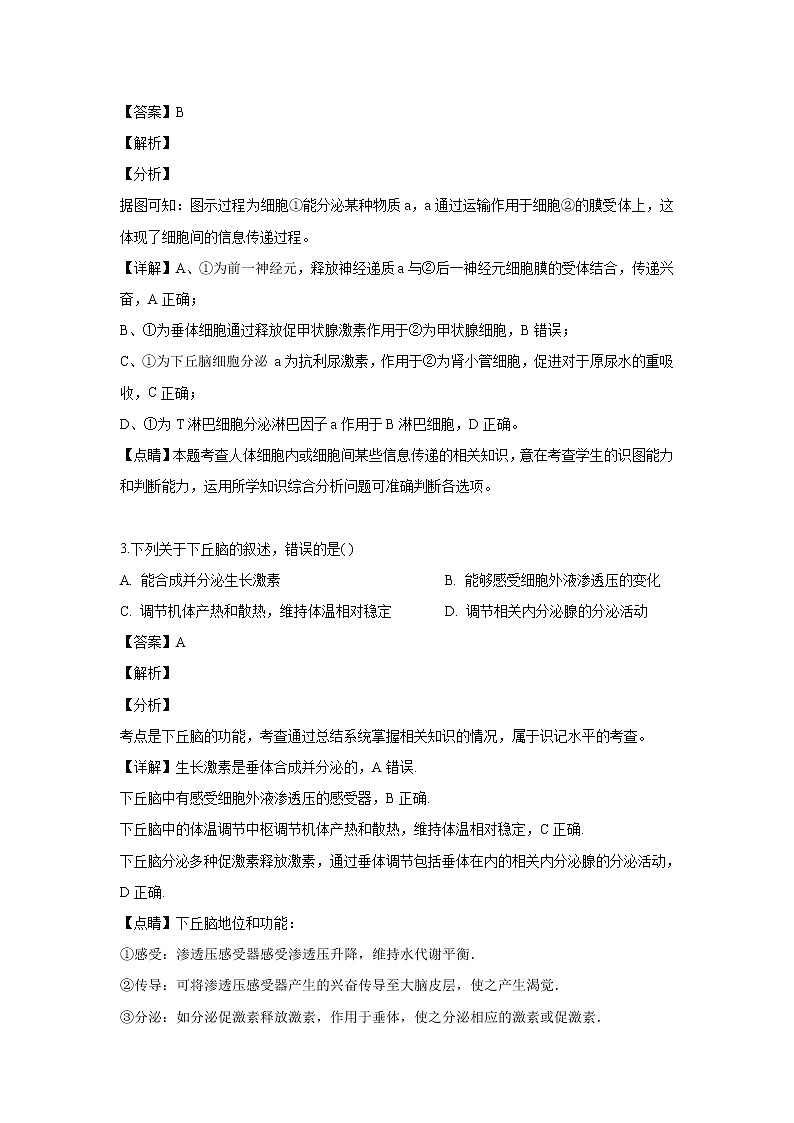 【生物】内蒙古正镶白旗察汗淖中学2018-2019学年高二下学期期末考试试卷（解析版）02