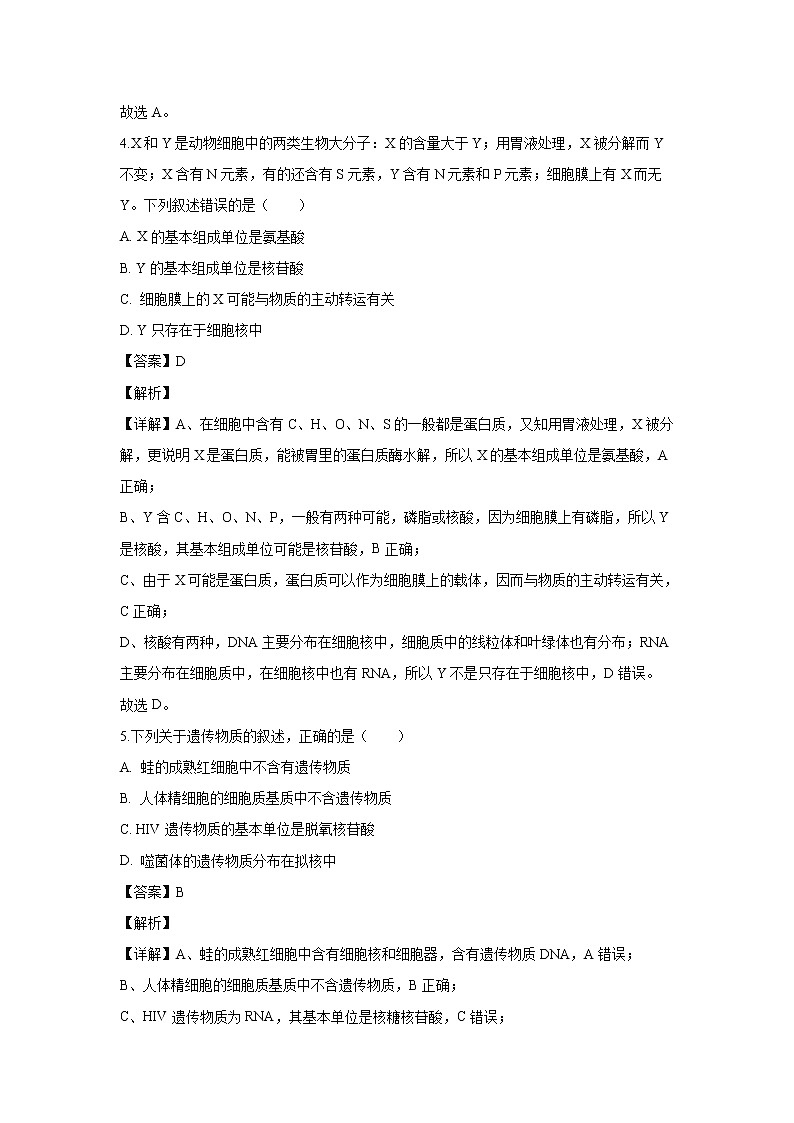 【生物】山东省潍坊市2018-2019学年高二下学期期末考试试卷（解析版）03