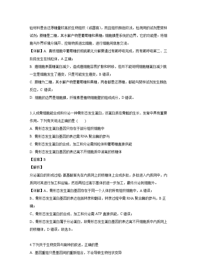 【生物】山西省临汾二中2018-2019学年高二下学期期末考试试题（解析版）02