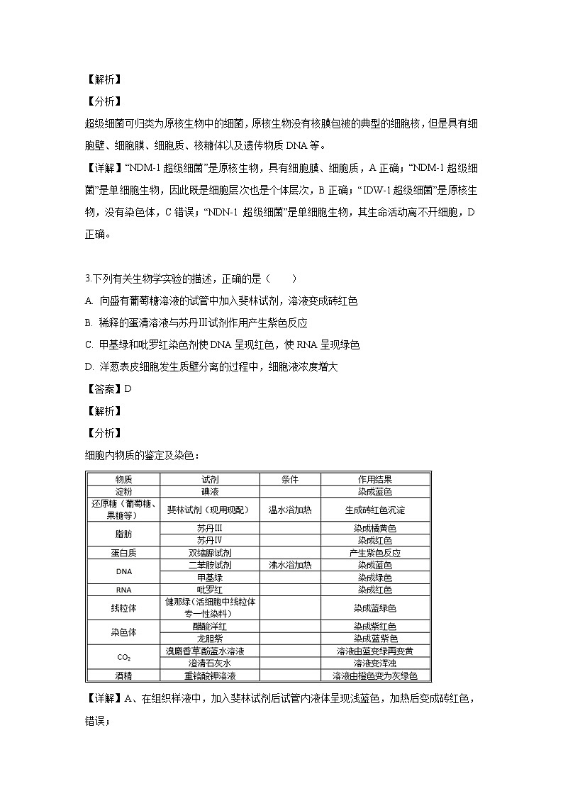 【生物】山西省忻州原平市范亭中学2018-2019学年高二下学期期末考试试题（解析版）02