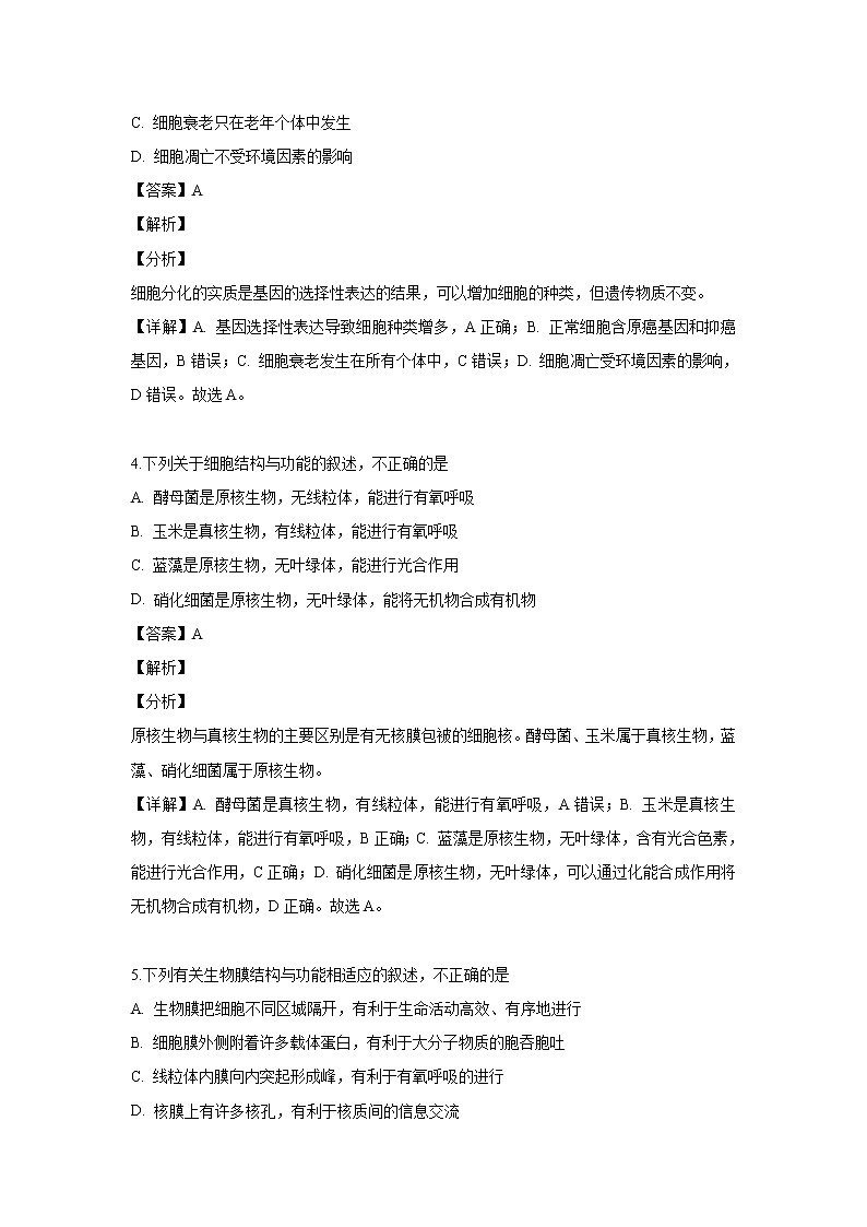 【生物】福建省福清市华侨中学2018-2019学年高二下学期期末考试试题（解析版）02