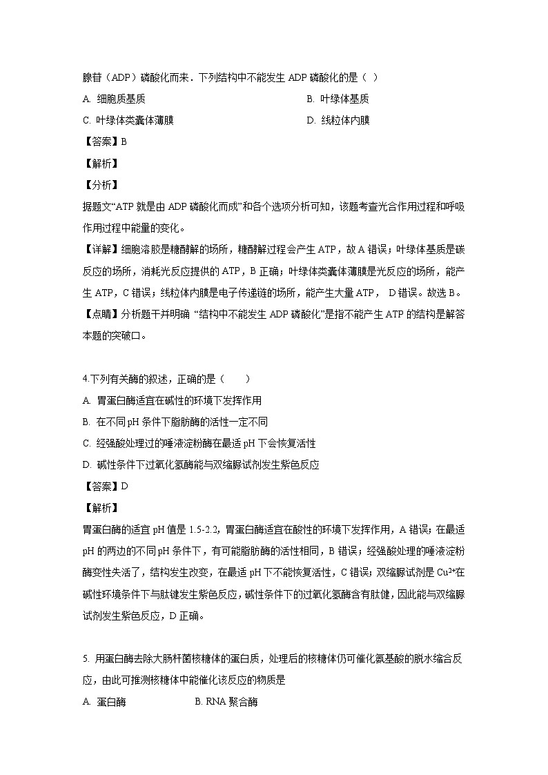 【生物】福建省福州市长乐高级中学2018-2019学年高二下学期期末考试试题（解析版）02