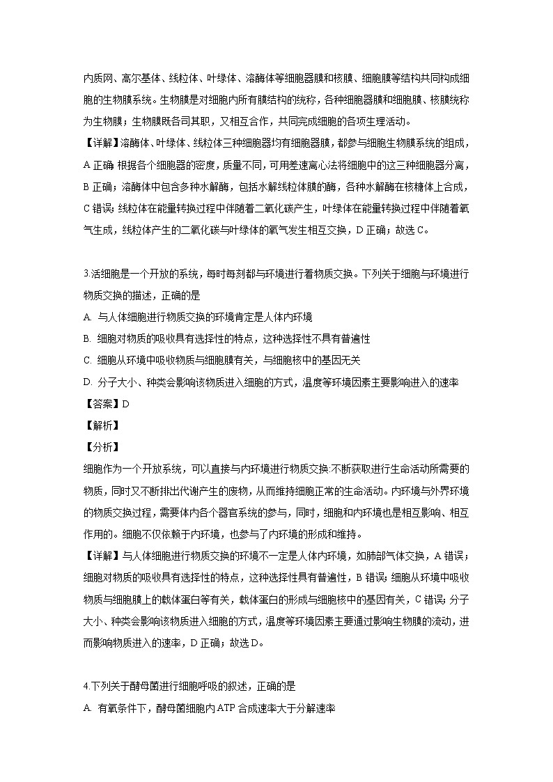 【生物】河南省十所重点名校2018-2019学年高二下学期期末考试试题（解析版）02