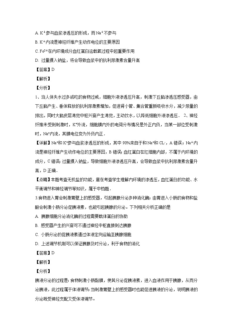 【生物】山西省祁县中学2018-2019学年高二上学期期末模拟考试试题 （解析版）02